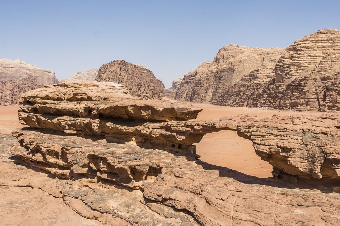 little bridge rock formation in wadi rum desert