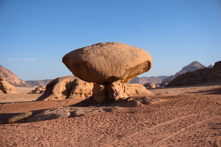 mushroom rock in wadi rum desert