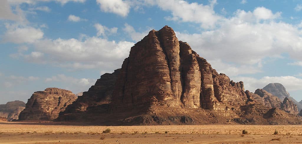 Seven Pillars of Wisdom rock formation in Wadi Rum, Jordan