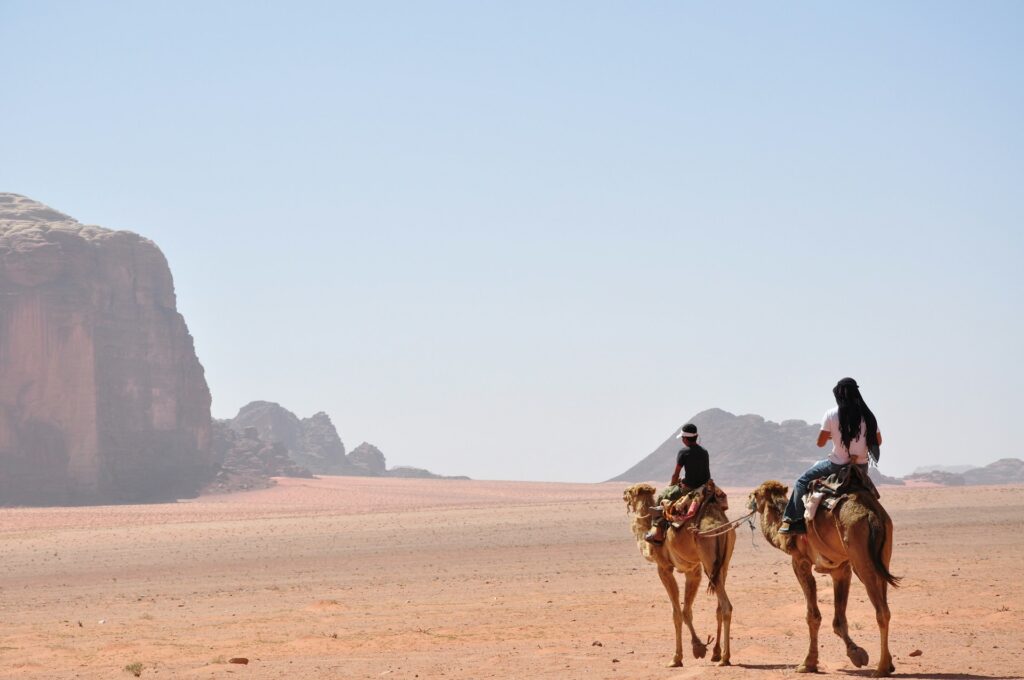 Wadi Rum itinerary in the desert with two camels on a camel tour
